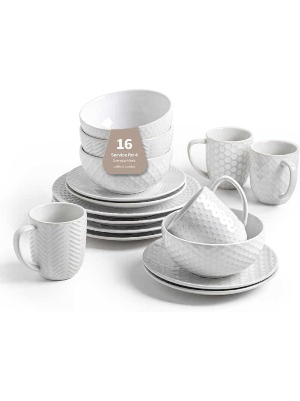 16-Piece Stoneware Dinnerware Set for 4, Microwave & Dishwasher Safe, Elegant